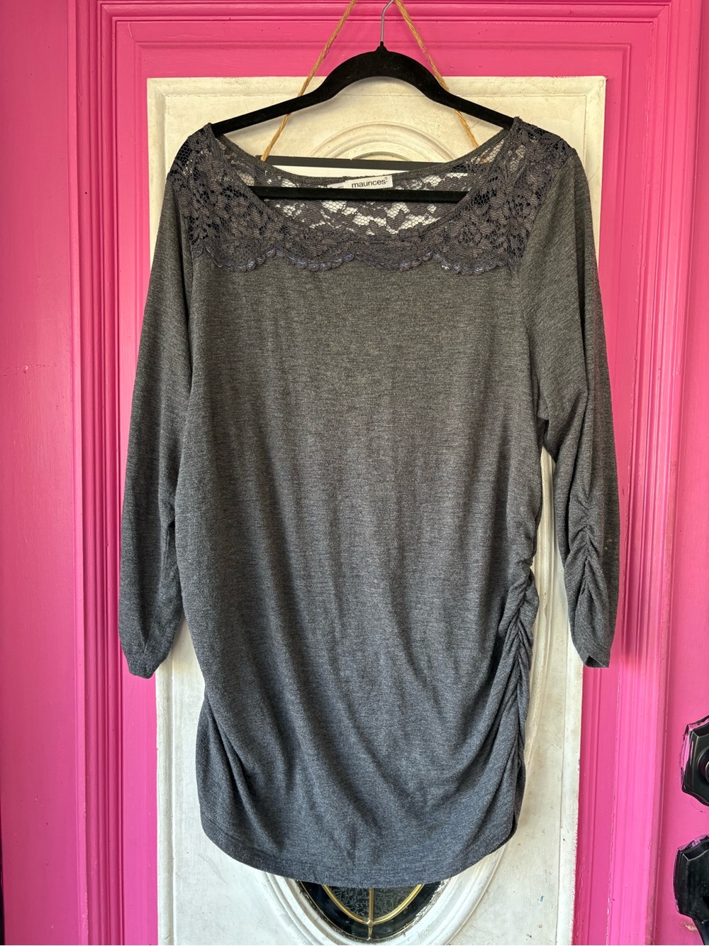 Maurices Dark Gray Lace Yoke Tunic Top